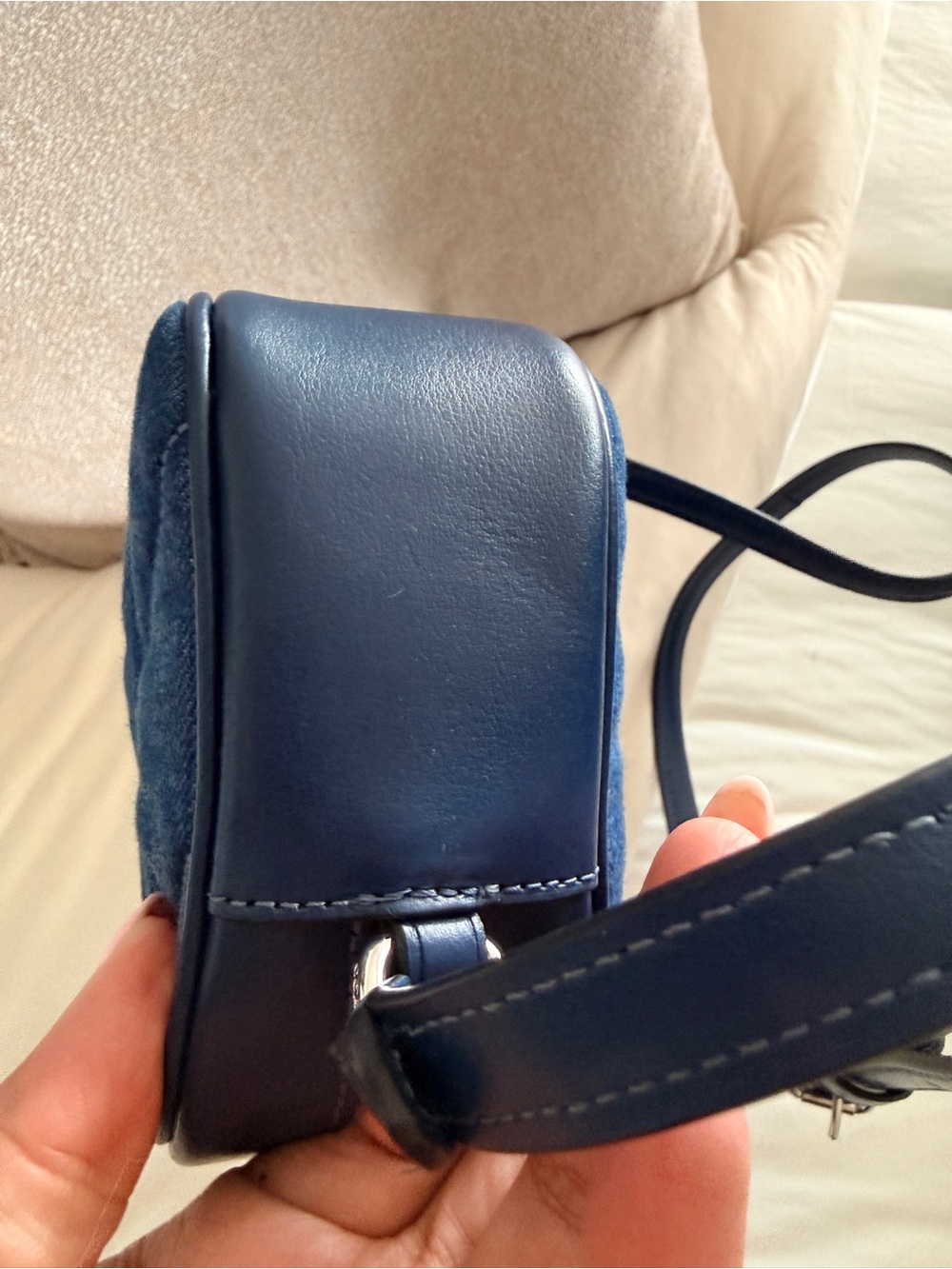 Coach Denim Quilted Crossbody Bag in Navy Blue with Silver Hardware - Picture 6 of 7
